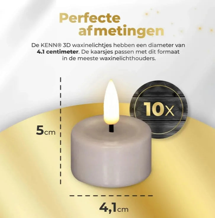 Set of four taupe-coloured LED tealight candles with a realistic 3D yellow flame effect.