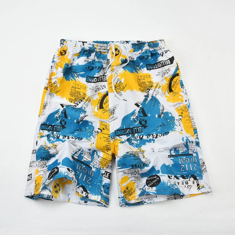 Men's floral print swimming trunks in polyester with five-point design