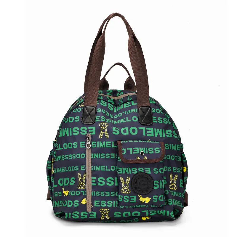 Outdoor large capacity nylon backpack with sandwich pocket in black, khaki, or green letters colour