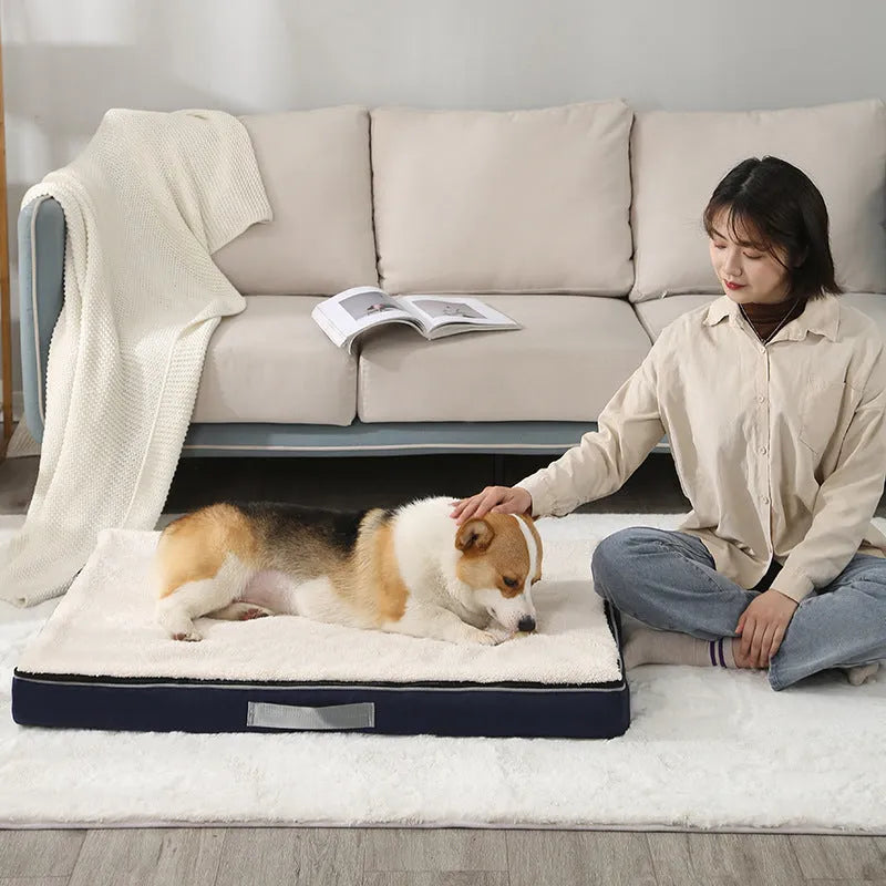 Removable washable memory sponge dog mat in brown, showing soft texture and size.