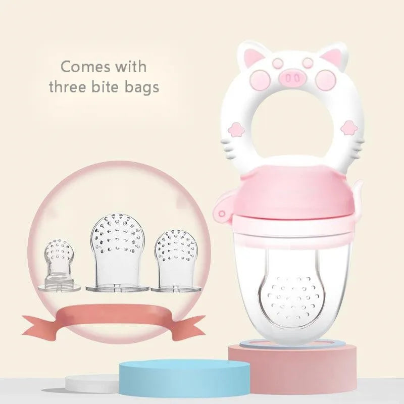 Silicone baby teether in blue, green or pink colour with single or triple mouthpiece options