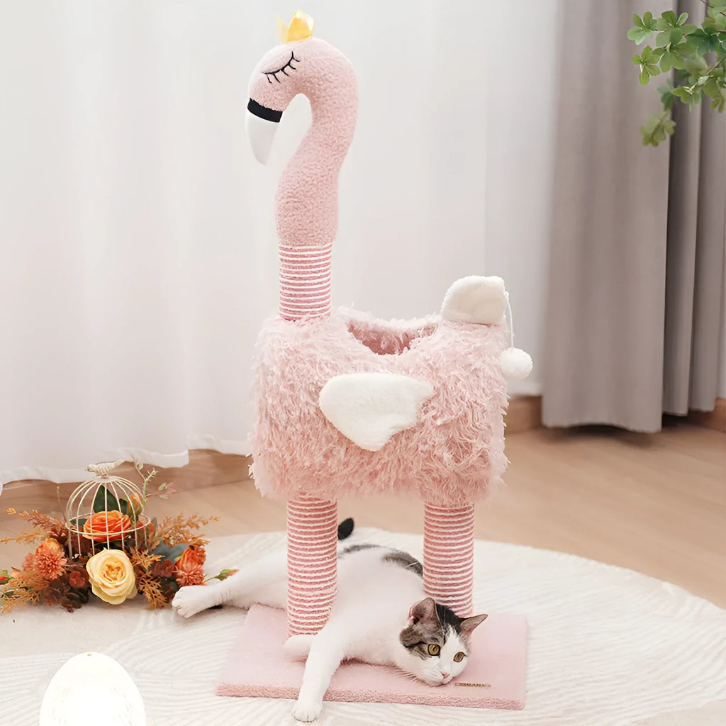 Multi-functional sisal cat climbing frame with nest in pink colour for indoor cats