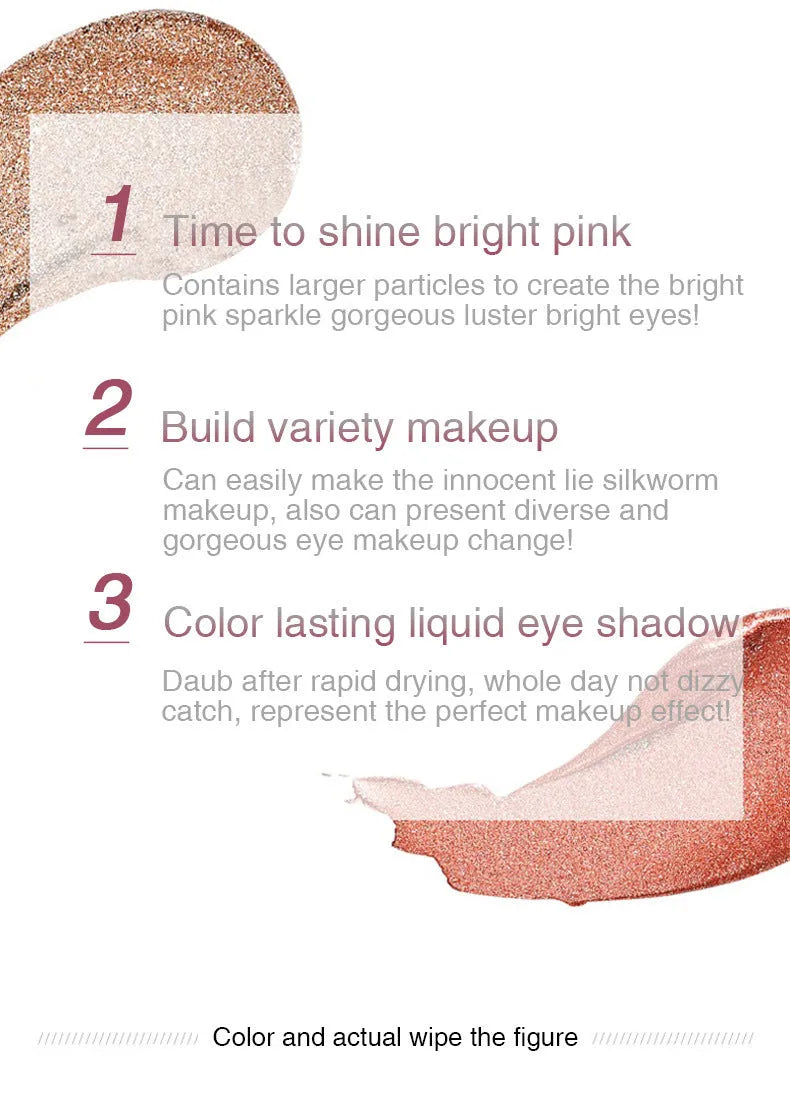 18-colour glitter eyeshadow palette with mother-of-pearl shades including Beige, Rose Gold, and Sapphire Blue