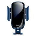 Universal smart car bracket with magnetic dashboard mount and adjustable arm in black, blue, and silvery colours.