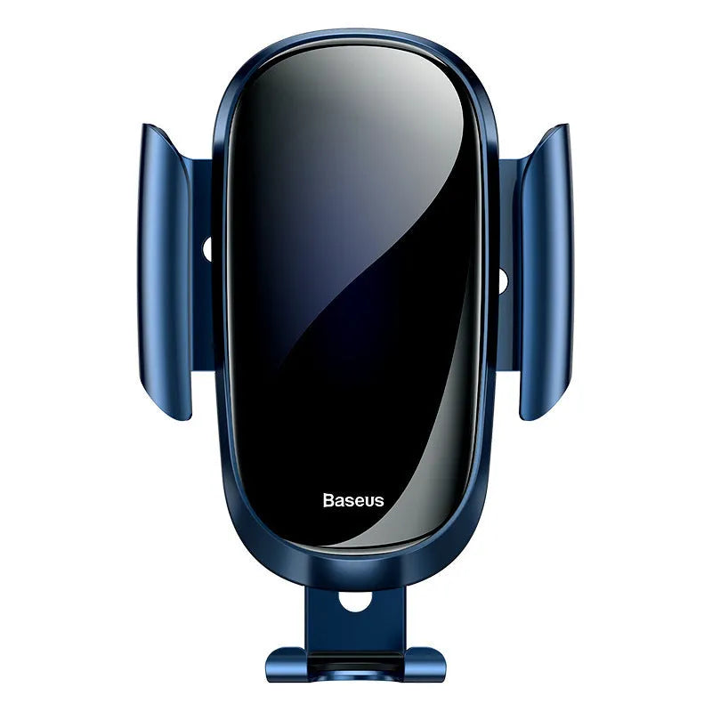 Universal smart car bracket with magnetic dashboard mount and adjustable arm in black, blue, and silvery colours.