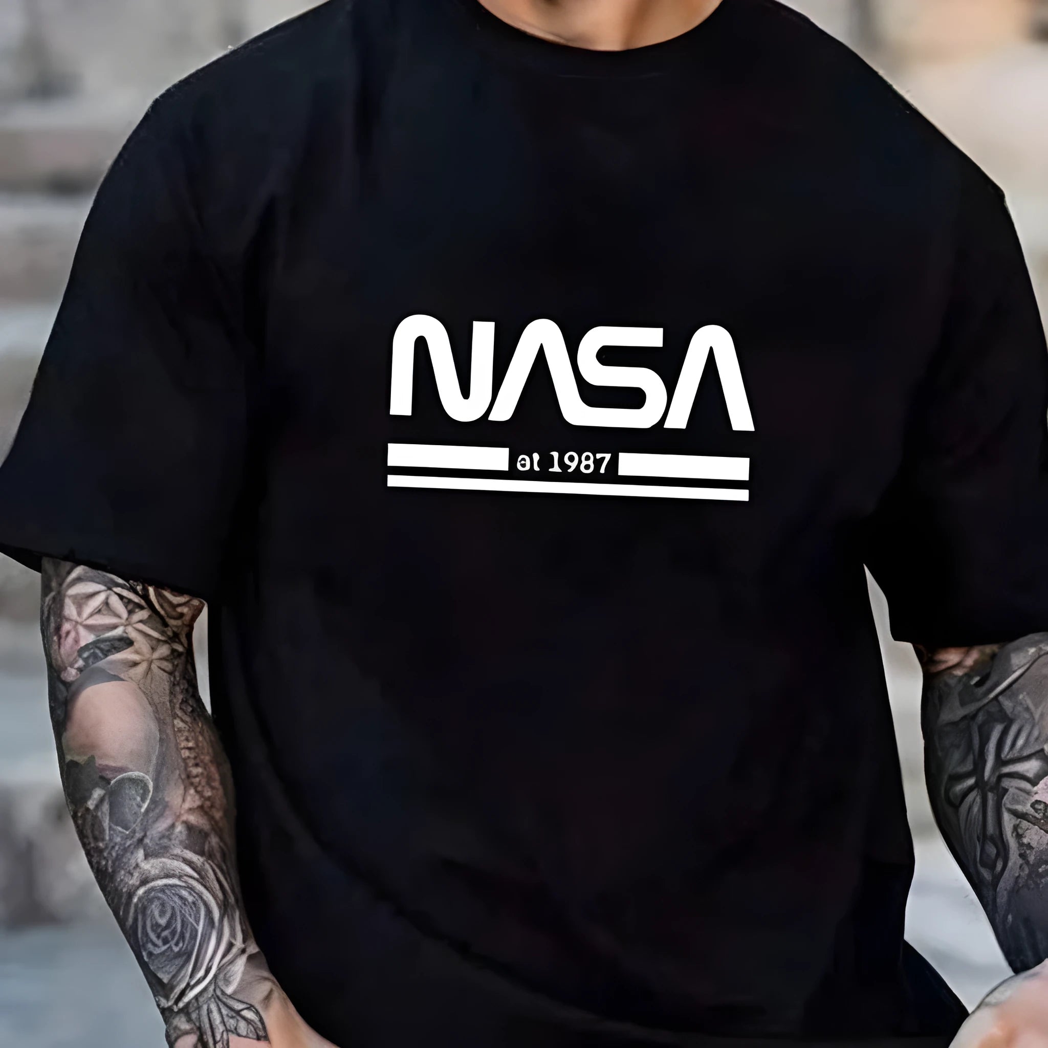 Men's slim-fit cotton t-shirt with printed letter patterns in multiple colour options