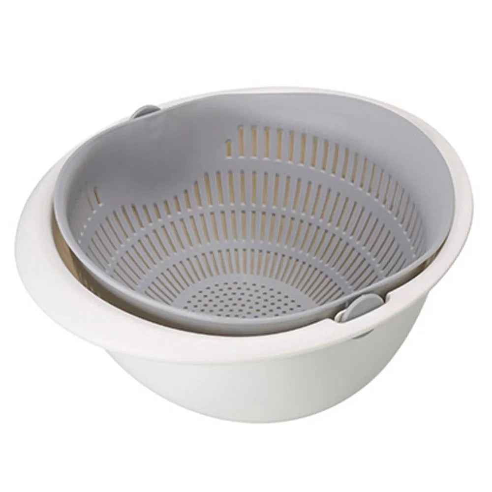 Portable double-layer hollow fruit and vegetable cleaning drain basket in Beige, 23 cm square PP plastic
