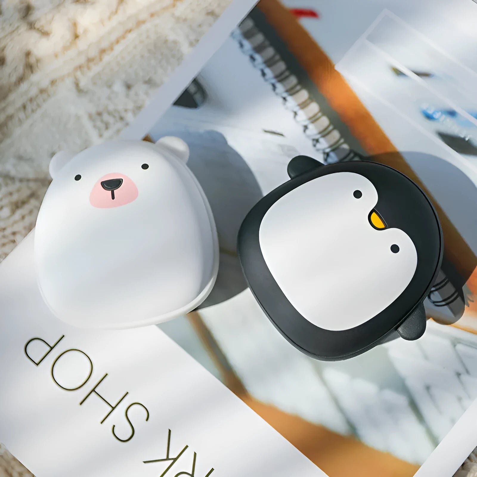 Cartoon penguin polar bear USB rechargeable hand warmer with double-side heating