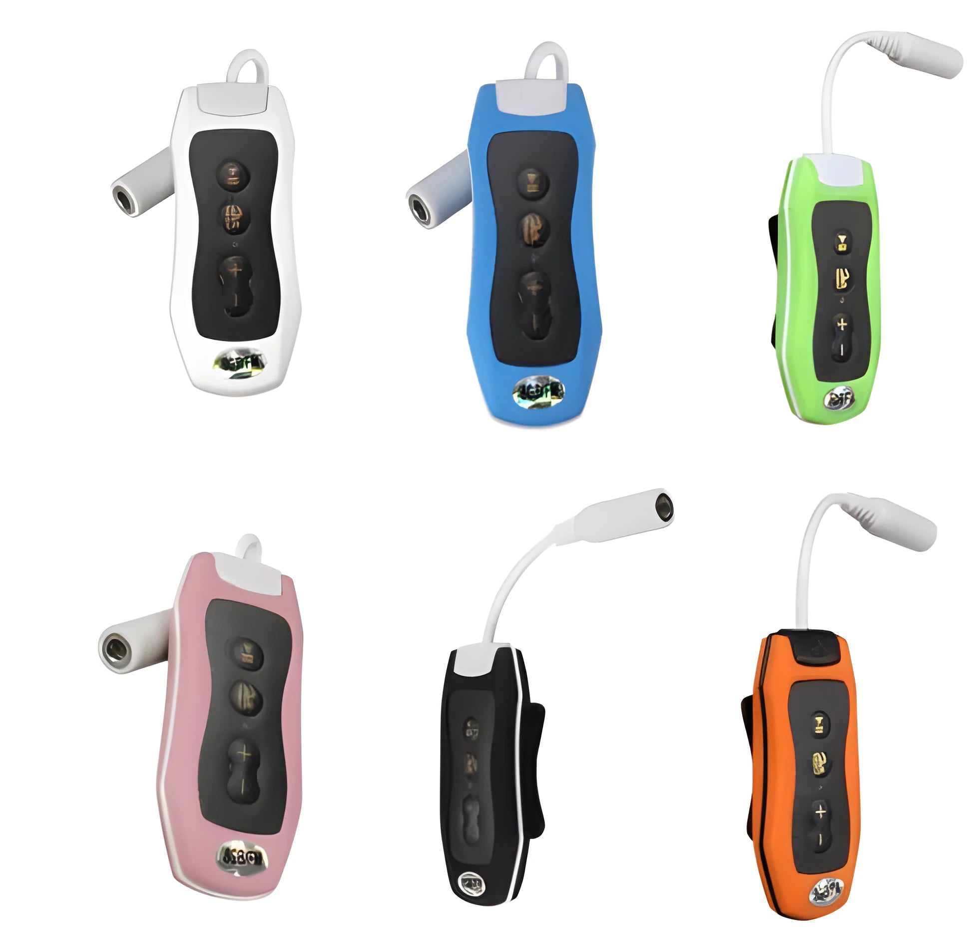 Compact black waterproof Bluetooth MP3 player for sports with no screen.