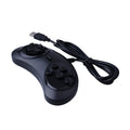 Black Sega USB PC game controller with long cable on a white background