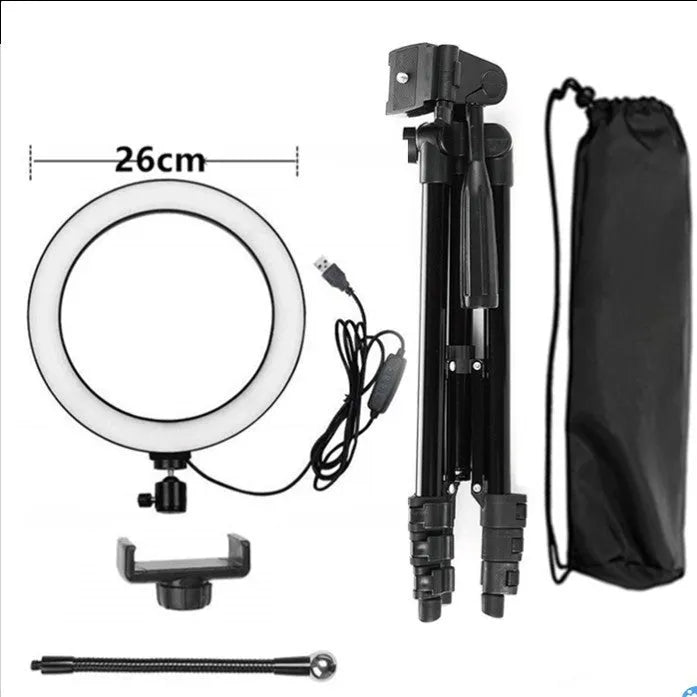 Adjustable phone stand extended to full height showing smartphone mounting and tripod compatibility