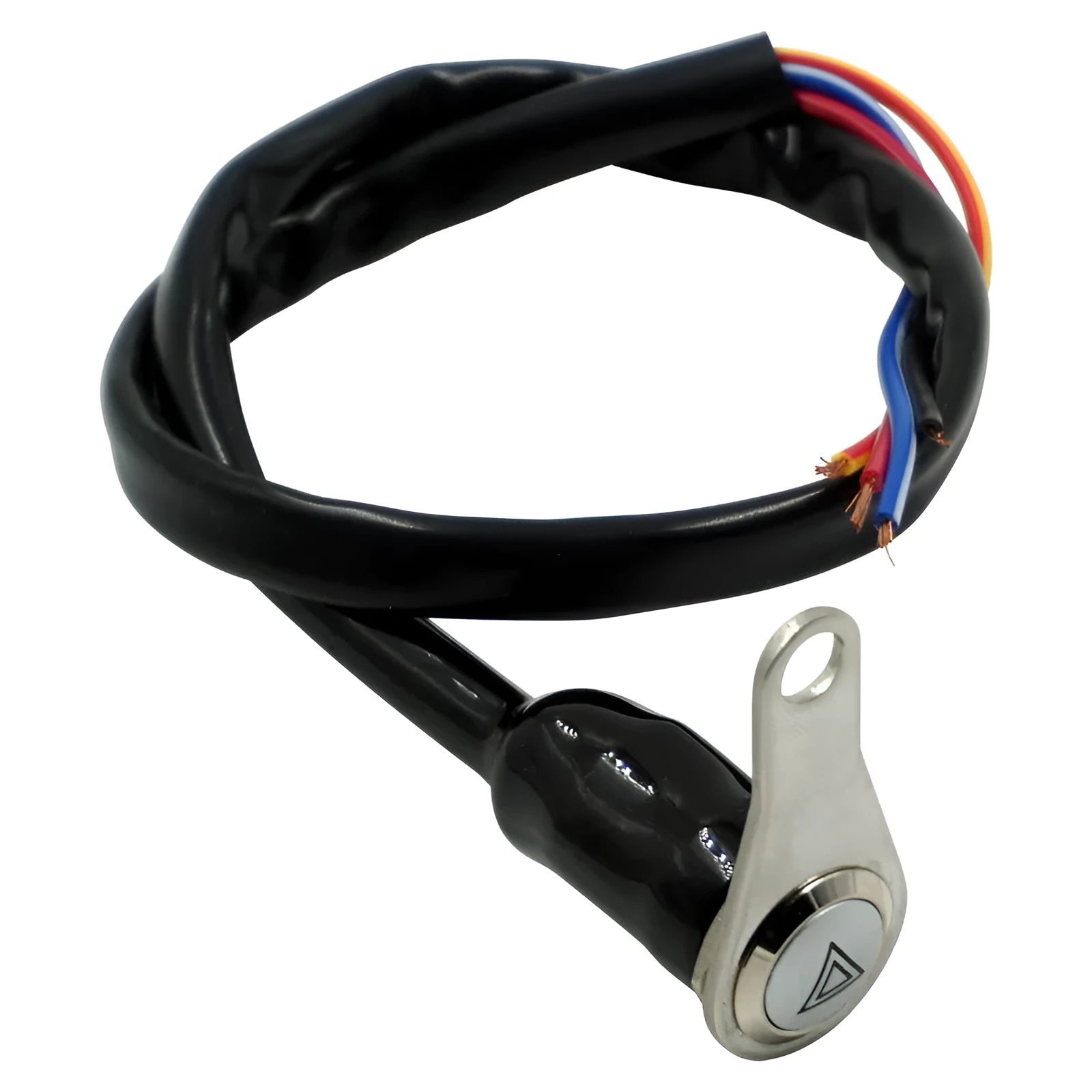 Black stainless steel motorcycle switch with metal button and light ring for double-flash control