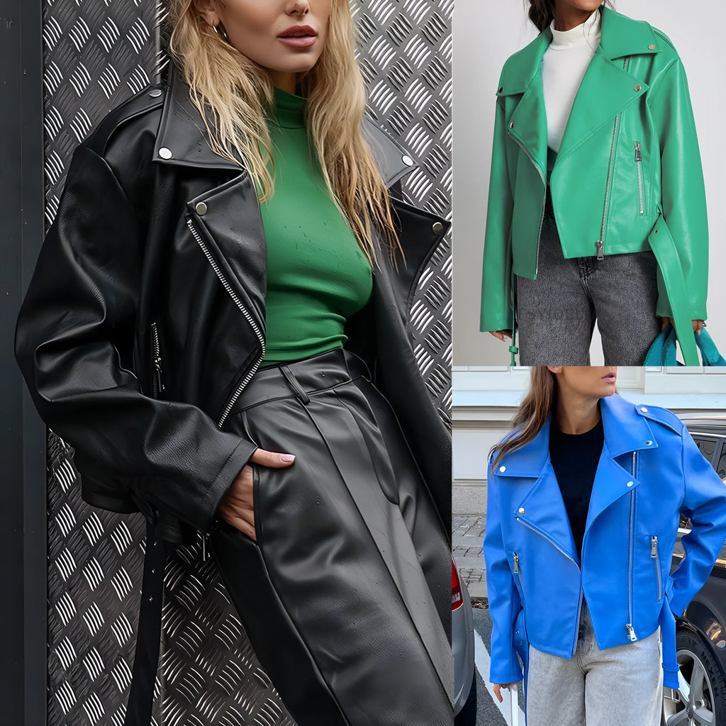 Black punk short belt lapel locomotive style jacket with Peter Pan collar and drawstring detail in polyester fibre