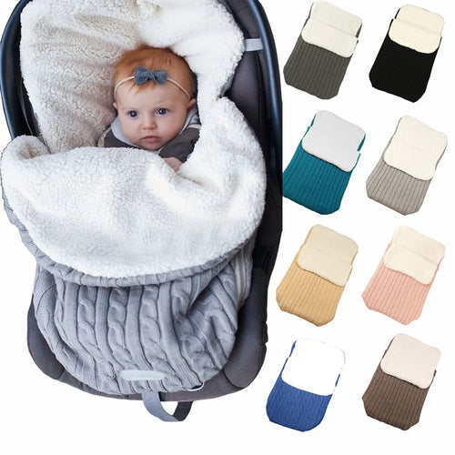 Envelope-style baby stroller sleeping bag with thick filling for winter, shown in a choice of colours.