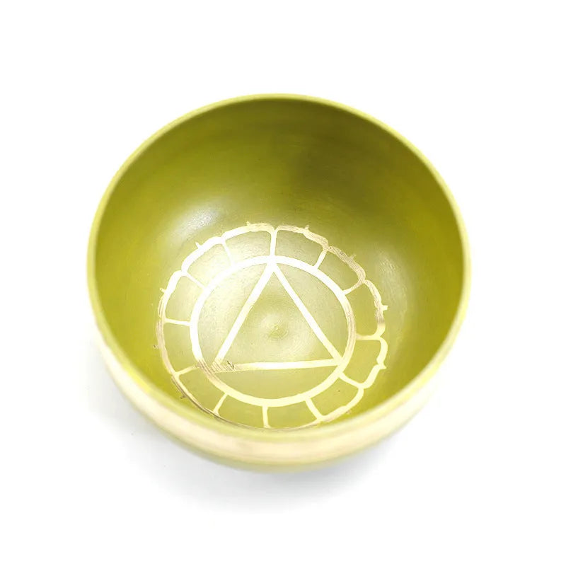 Handmade Himalaya singing bowl in one of seven colours: orange red, green, blue, sky blue, purple, yellow, or red