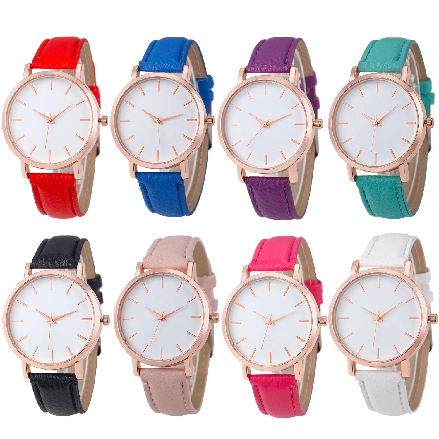 Quartz watch with 35.5mm square alloy case and PU leather strap in various colour options
