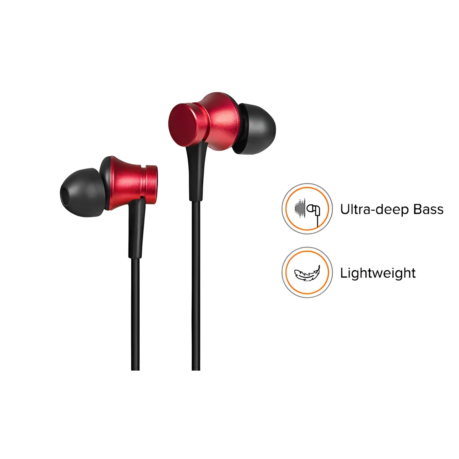 Piston wired in-ear headphones with 3.5mm audio jack in black, blue and red colour options