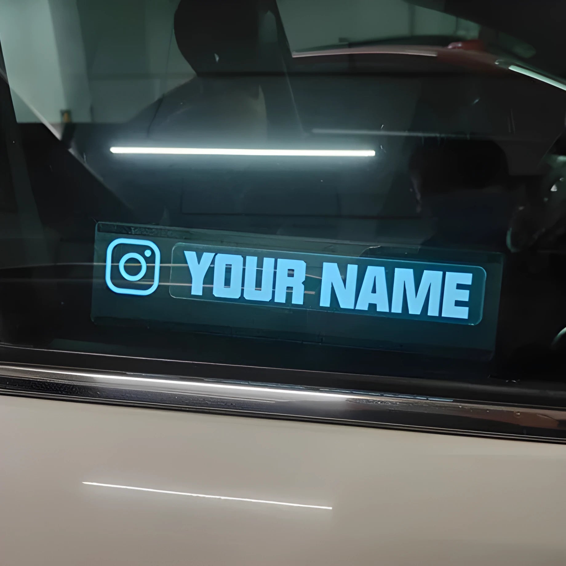 White illuminated Electroluminescent car window sticker kit with driver and cable