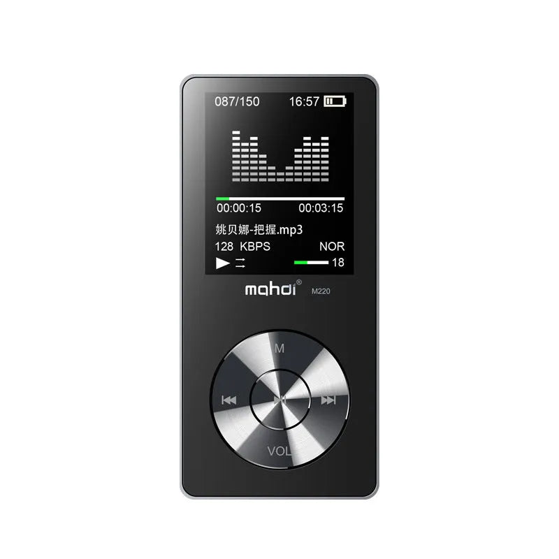 Gold, silver, or black all-metal MP3 music player with 1.8-inch screen
