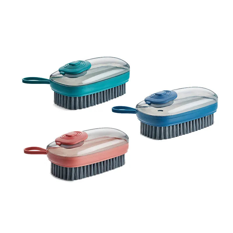 Automatic liquid cleaning brush with ergonomic ABS handle and replaceable brush head for household cleaning