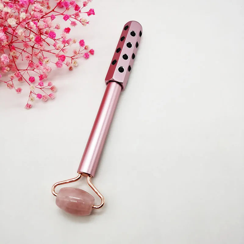 4-piece natural jade facial massage roller set with germanium head on a white background
