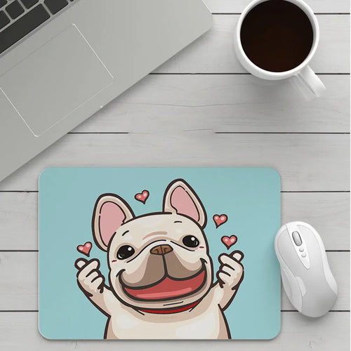 Custom cartoon mouse pad with thickening, showing example artwork on non-slip rubber and cloth base.