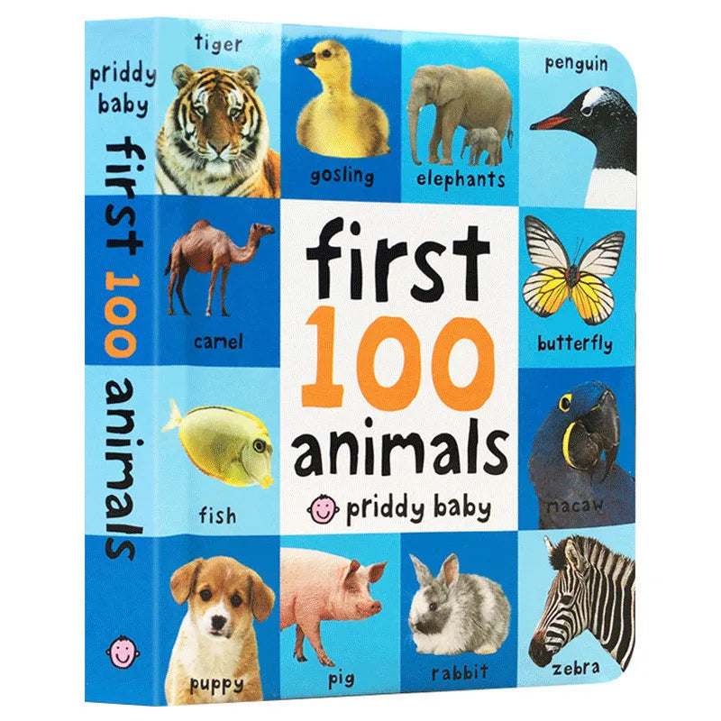 Children's English original first words cardboard book with red cover and animal illustrations