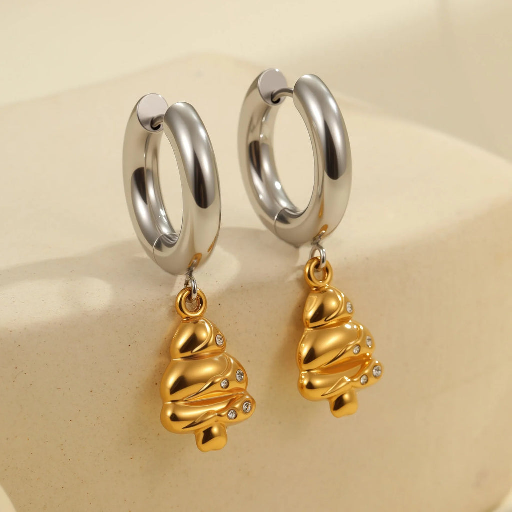 Gold plated stainless steel Christmas tree and heart shape earrings for women with star and geometric design options