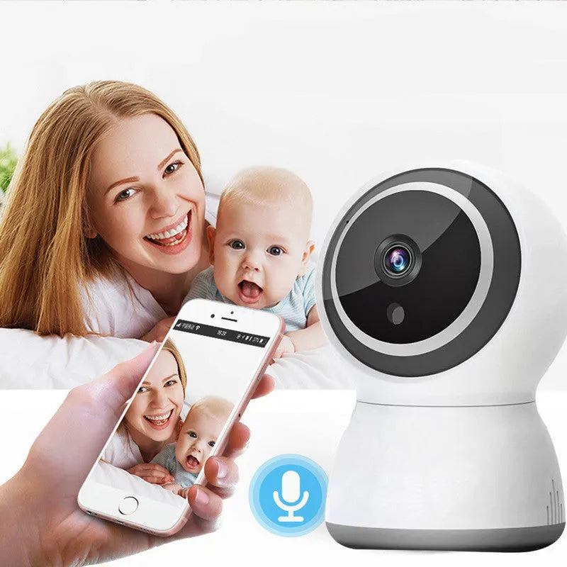 Tuya wireless indoor security camera with PTZ and night vision, 75x78x110mm