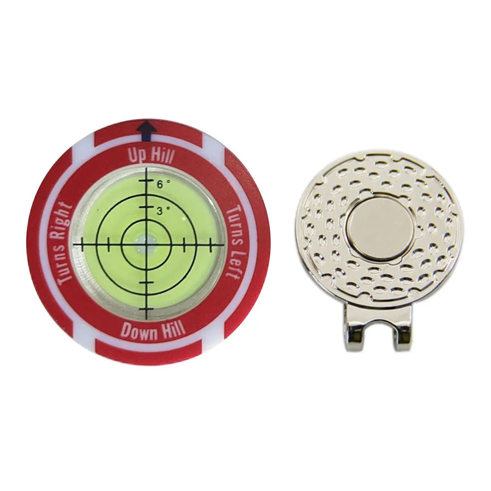 Golf level hat clip measurement device with green position markers for score tracking