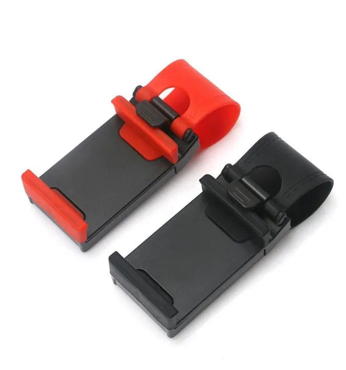 Universal steering wheel phone clip mount holder in black red blue yellow colours