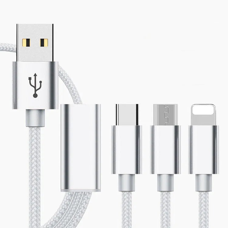 Three-in-one mobile phone charging cable with Micro USB interface in multiple colour options
