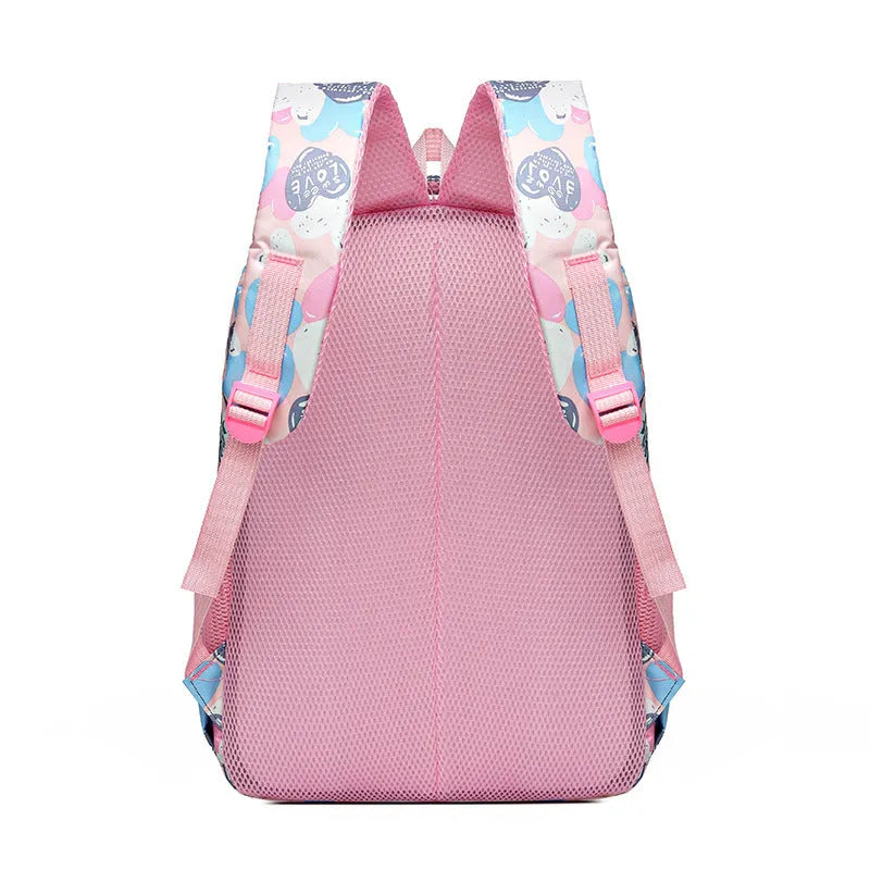 Children's large capacity Oxford cloth schoolbag with air pillow belt in blue, pink, gray, or rose red for burden alleviation