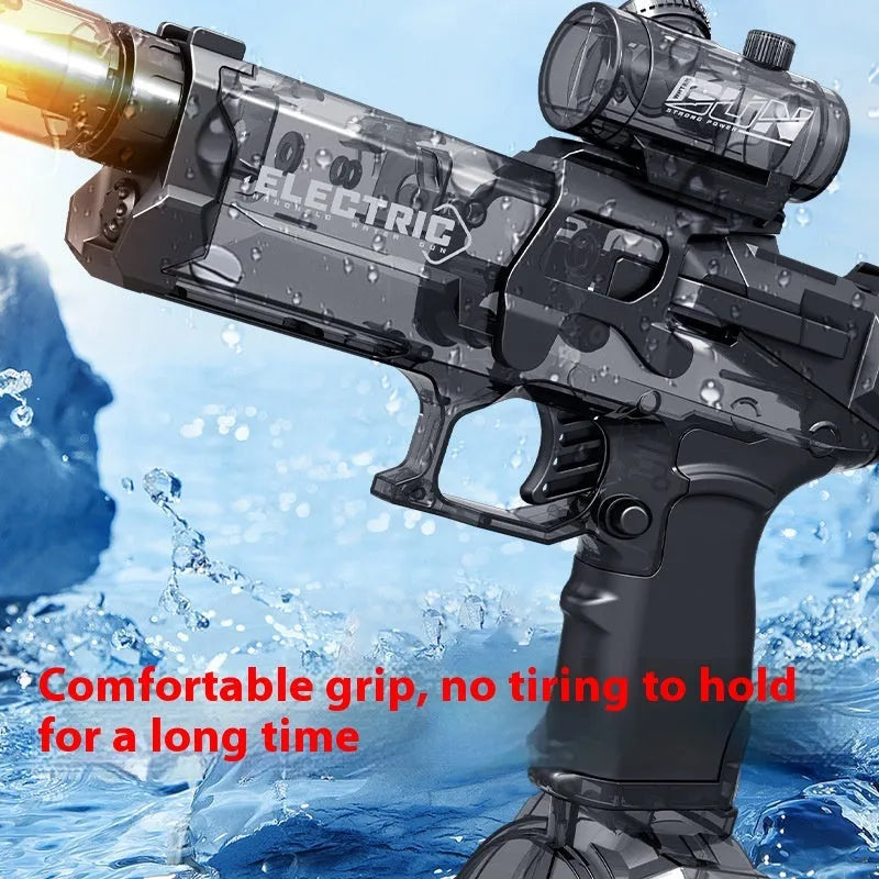 Electric water pistol toy with blue LED lights and automatic water spray function