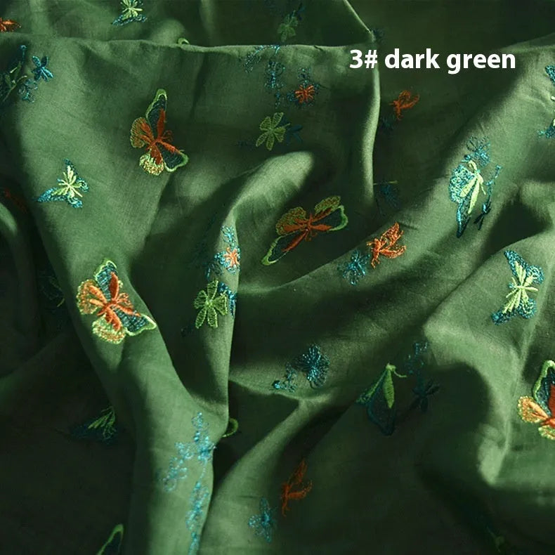 Pure ramie embroidery cloth fabric for Hanfu in beige, green and dark green colours