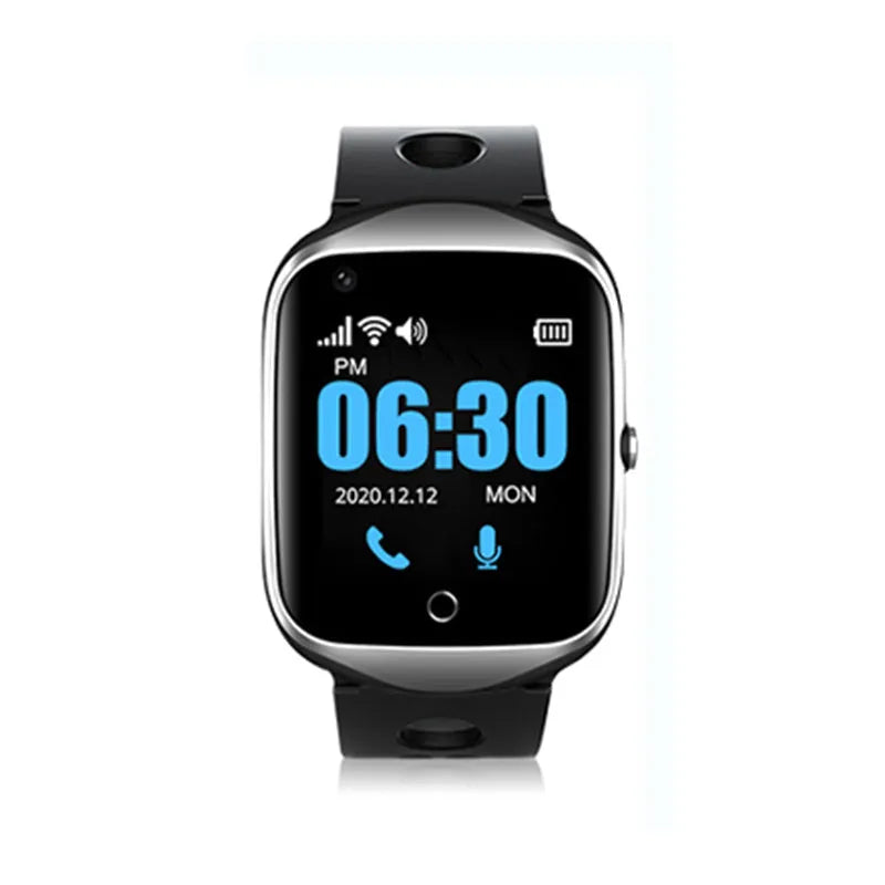 Square screen GPS tracking watch for elderly with SOS button and silicone strap in three colour options