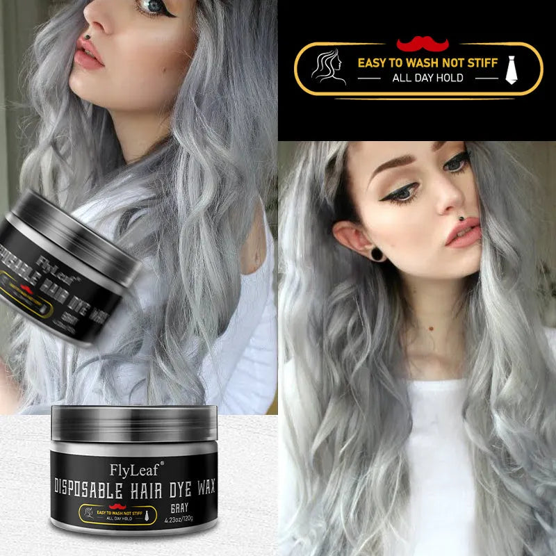 Disposable hair dye wax in gray colour, 120g tub, temporary hair wax for styling