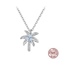 925 sterling silver white gold plated coconut tree necklace with opal pendant on O-shaped chain