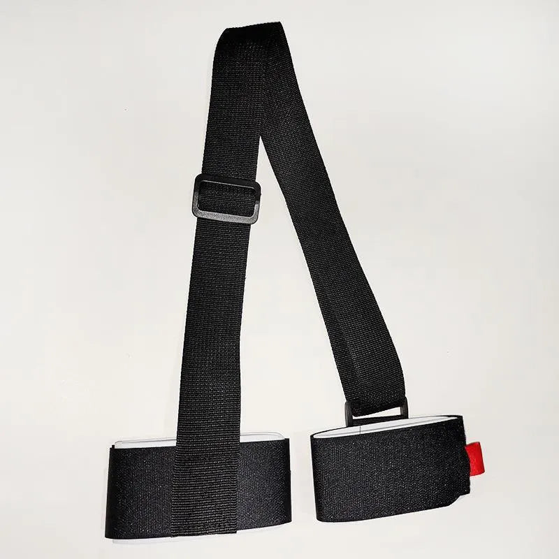 Adjustable skiing bandage shoulder strap with hook and loop fastening for ski equipment transport