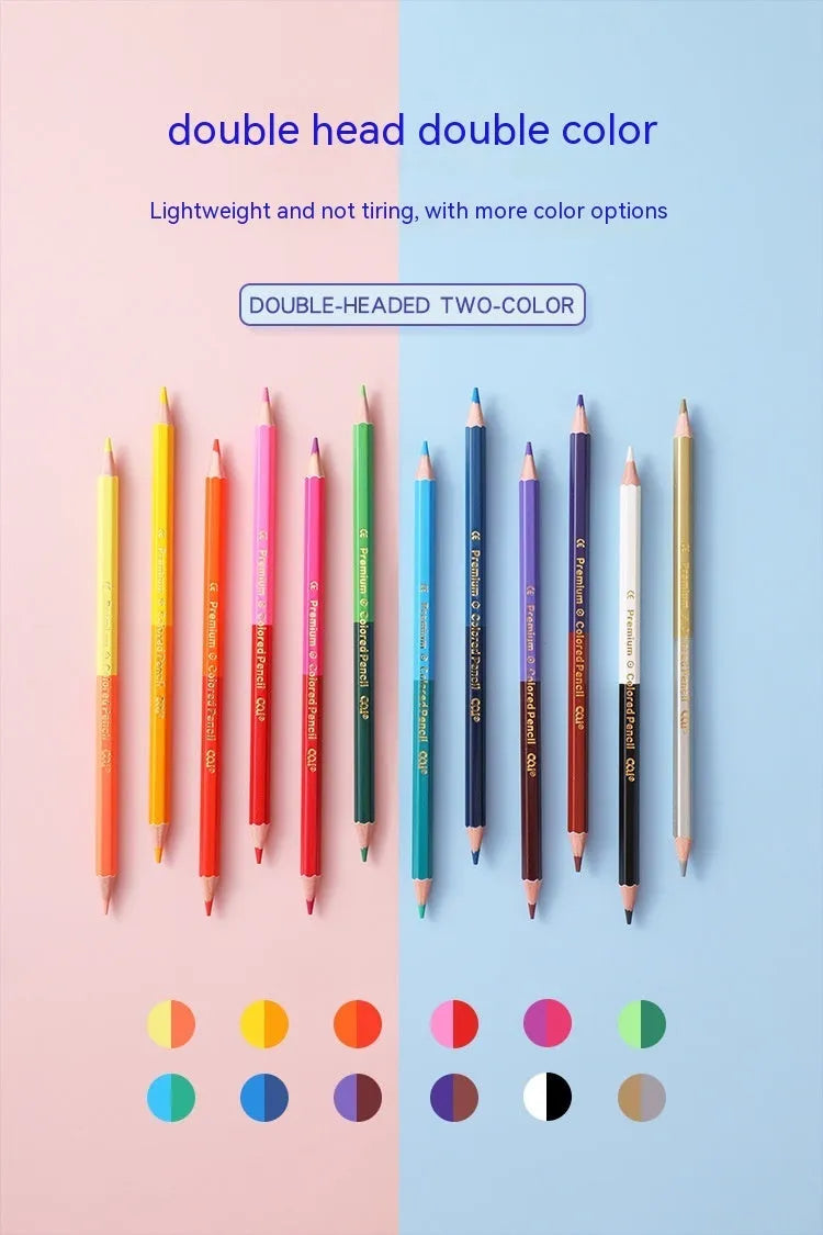 Wooden colour pencil set with double-headed design showing two colours on each pencil