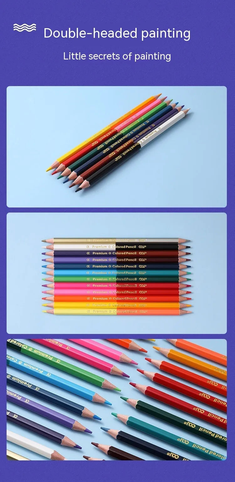 Wooden colour pencil set with double-headed design showing two colours on each pencil