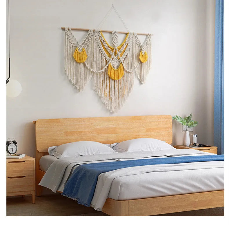 Nordic style creamy white cotton wall tapestry with hand-made weaving texture