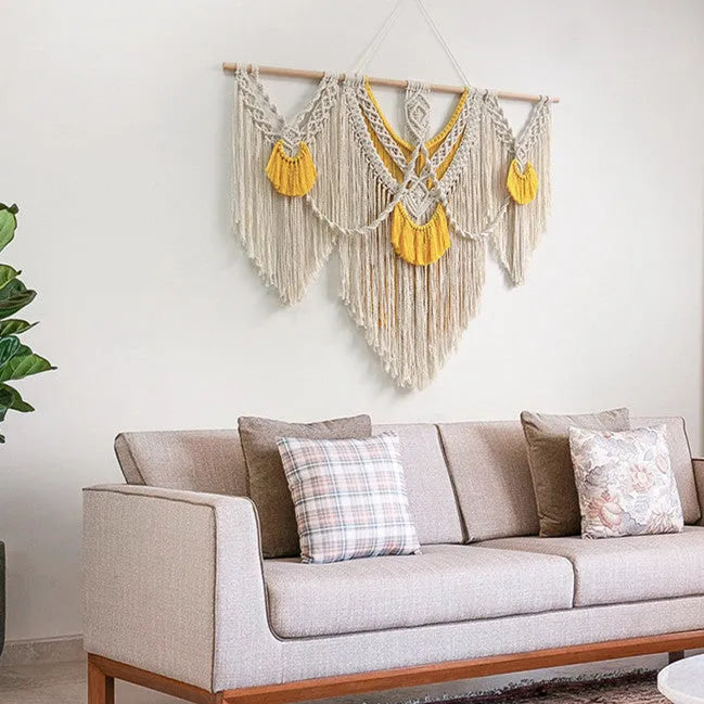 Nordic style creamy white cotton wall tapestry with hand-made weaving texture