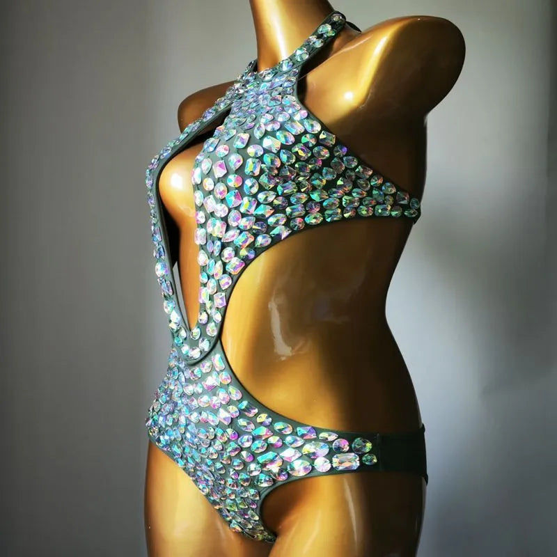 Women's one-piece swimsuit with mesh diamond pattern in nylon fabric