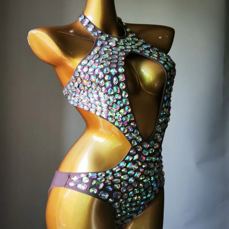 Women's one-piece swimsuit with mesh diamond pattern in nylon fabric
