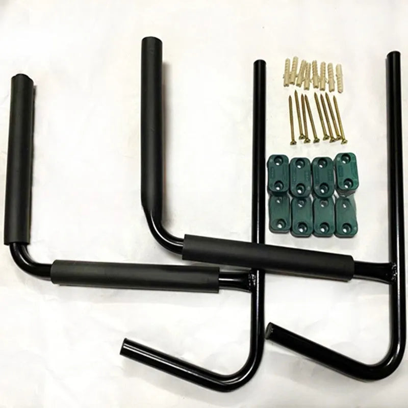 Carbon steel kayak wall hanger rack for surfboard and kayak storage, dimensions 43cm wide.