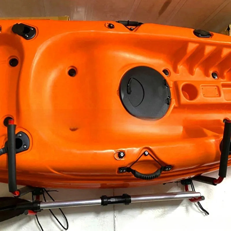 Carbon steel kayak wall hanger rack for surfboard and kayak storage, dimensions 43cm wide.