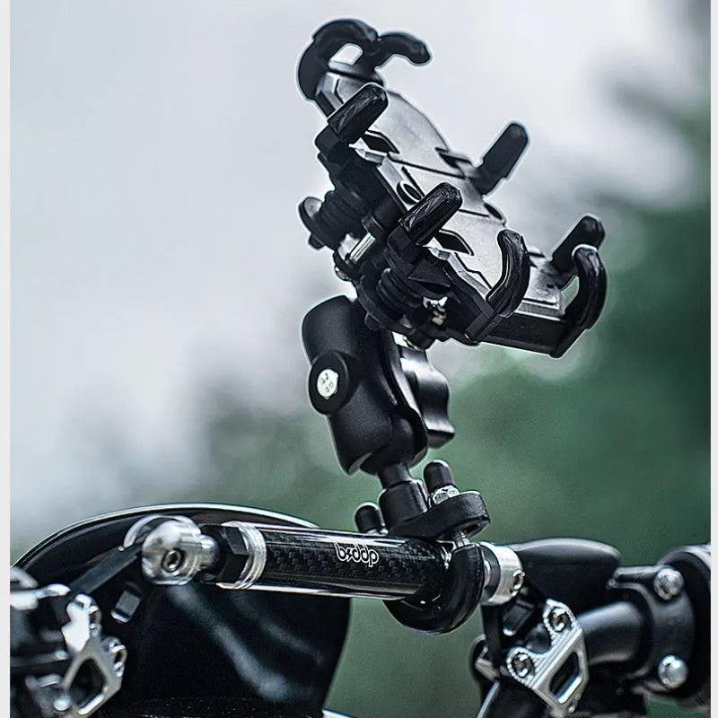 Aluminium alloy motorcycle phone bracket with eight claws and shock-absorbing mirror seat option