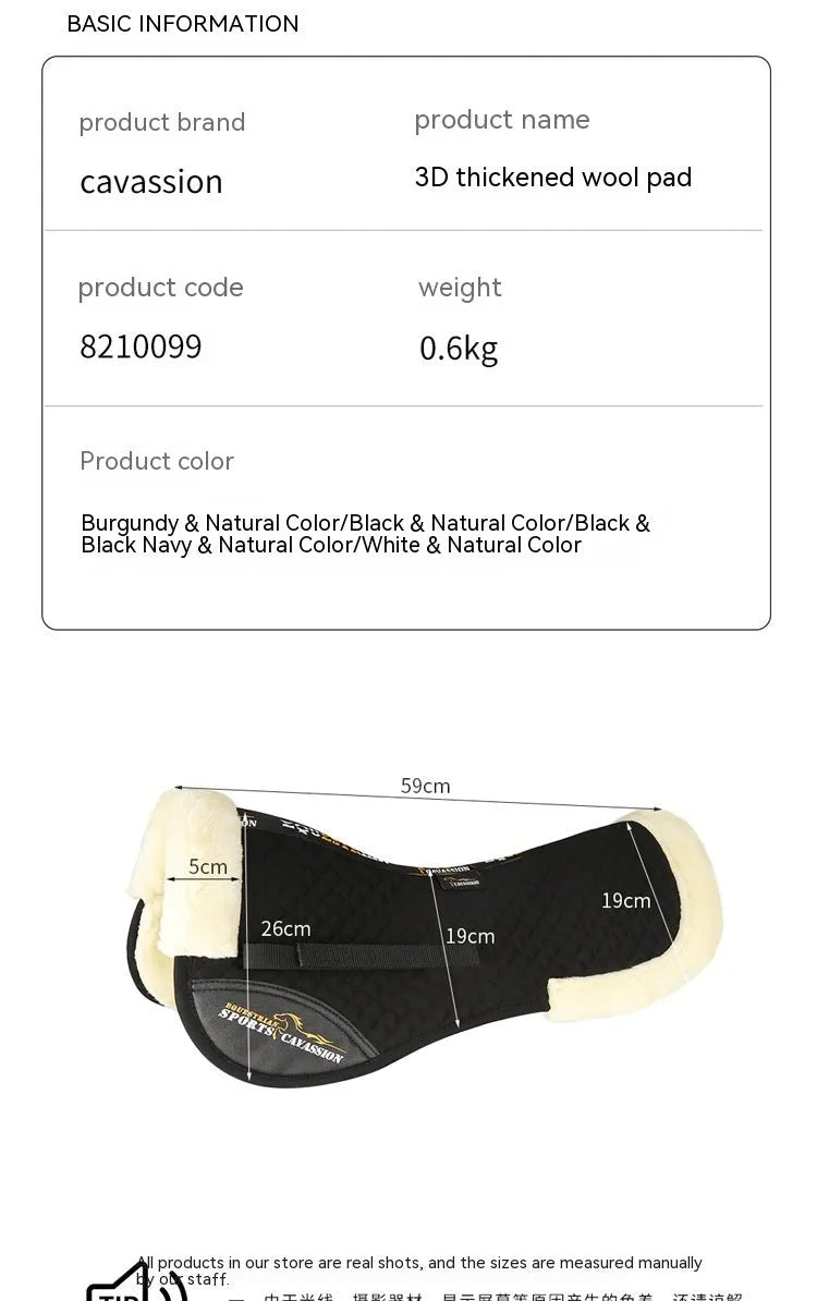 Wool riding shock absorption pad for waist protection in equestrian and cycling sports
