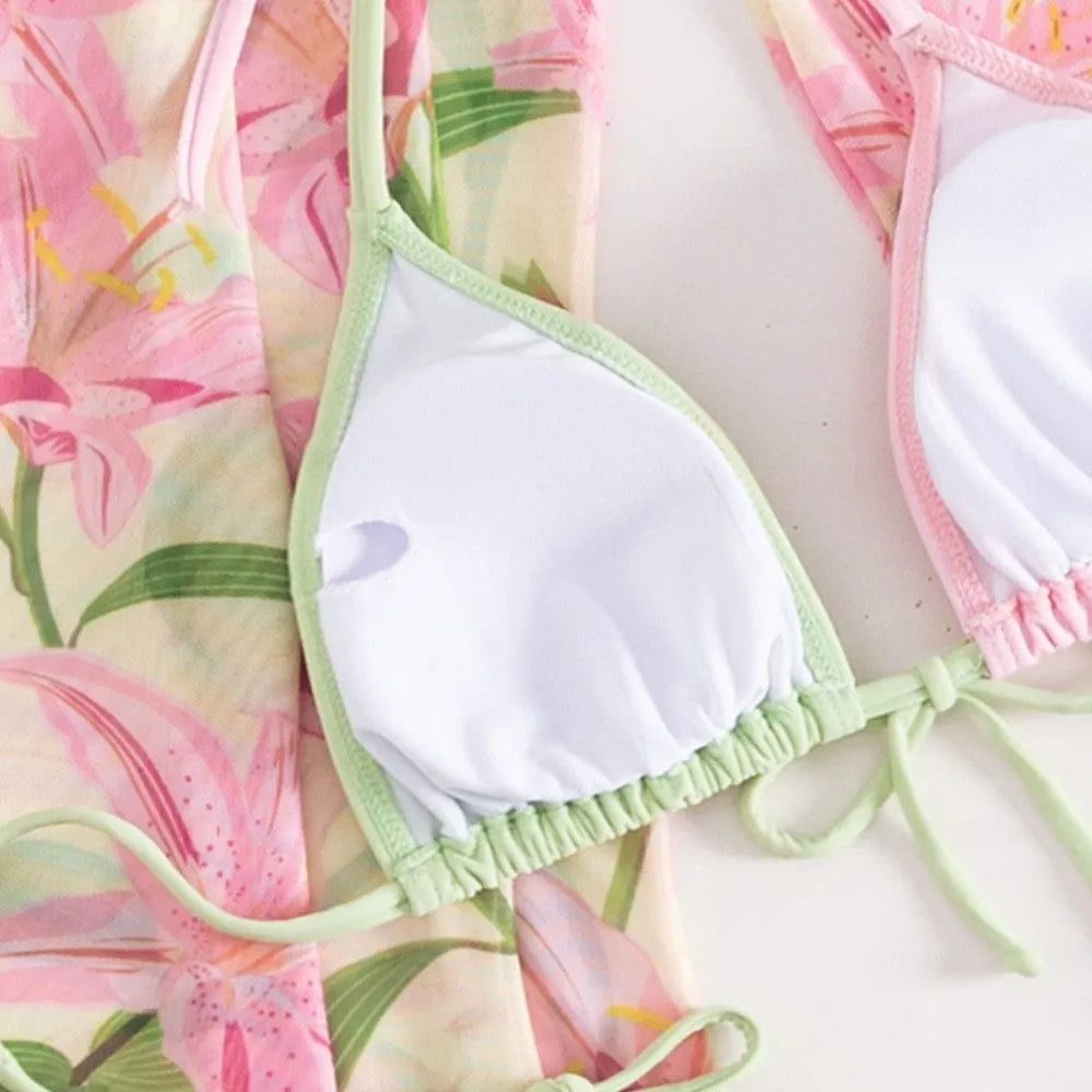 Women's printed bikini swimsuit with European American styling and quick-dry fabric